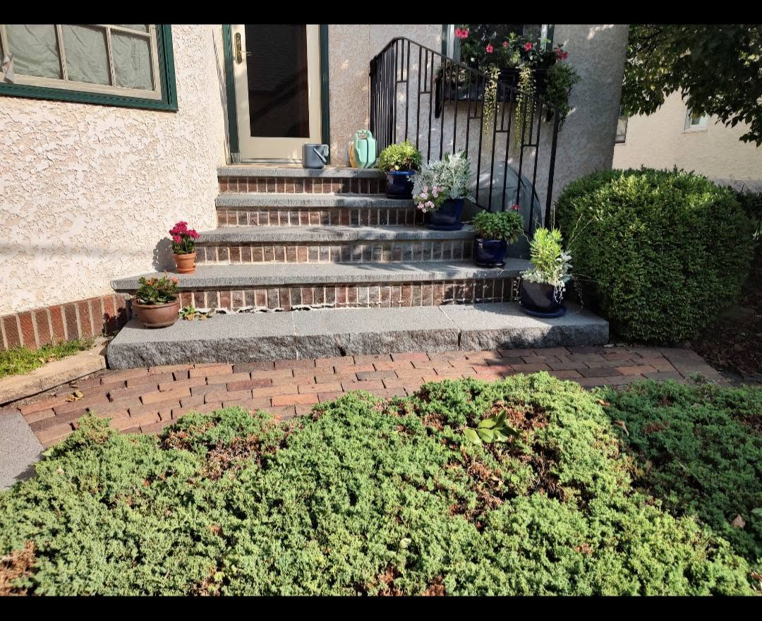 Granite steps with stone paver walkway